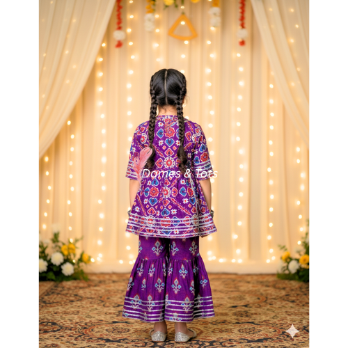 Kids Patola Purple  Kurti Sharara Pant | Ethnic Wear