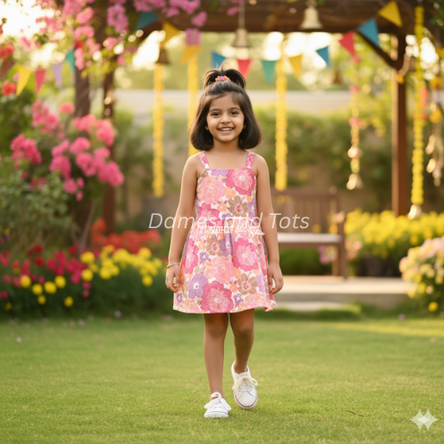 Peach Sunny Blossom Sleeveless Frock