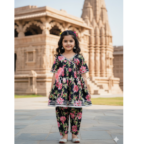 Floral Elegance Kurti with Punjabi Pant for Girls | Ethnic Wear