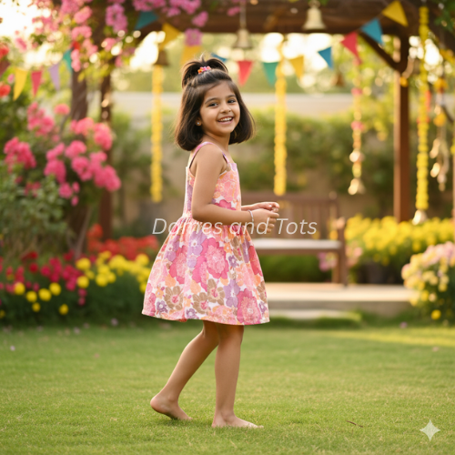Peach Sunny Blossom Sleeveless Frock