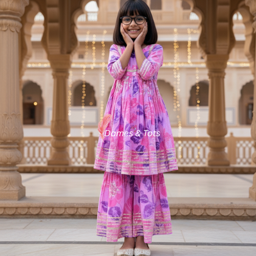Pink Cotton Kurti & Sharara Set for Girls – Festive Wear