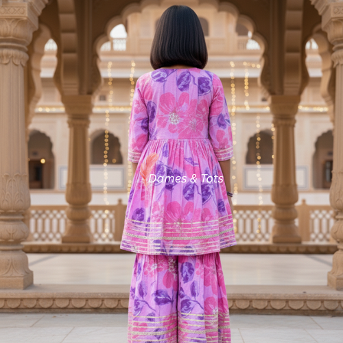 Pink Cotton Kurti & Sharara Set for Girls – Festive Wear