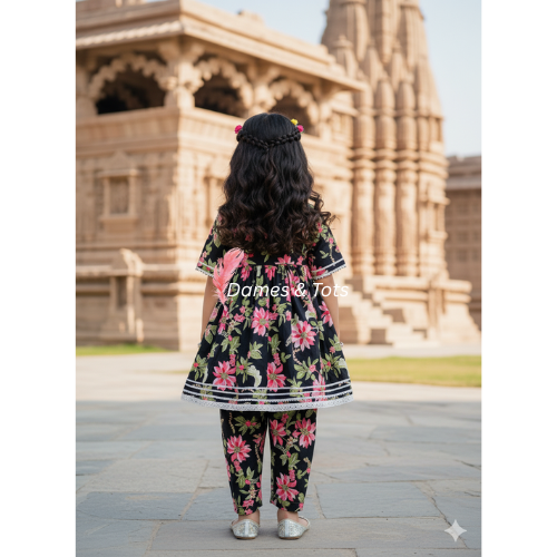 Floral Elegance Kurti with Punjabi Pant for Girls | Ethnic Wear