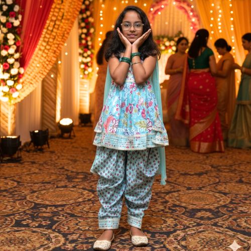 Sleeveless Kurti with Layered Punjabi Pant Dupatta Suit