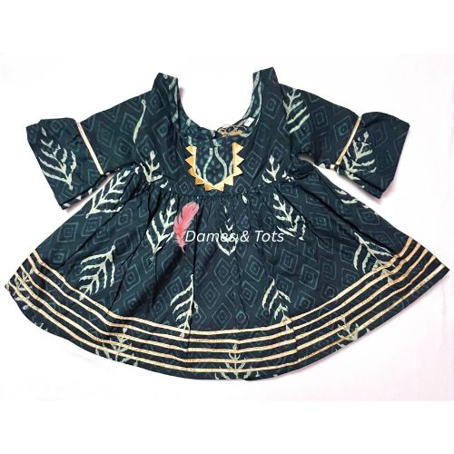 Bottle Green Kurti with Dhoti Pant Set for Girls