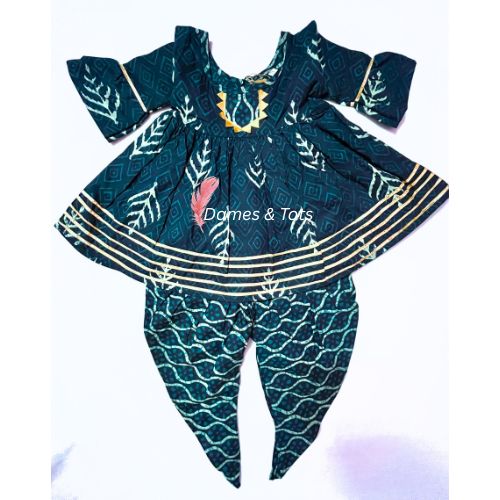 Bottle Green Kurti with Dhoti Pant Set for Girls