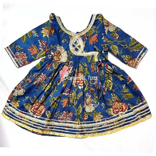 Pure Cotton Blue Kurti Sharara Dupatta Set for Girls