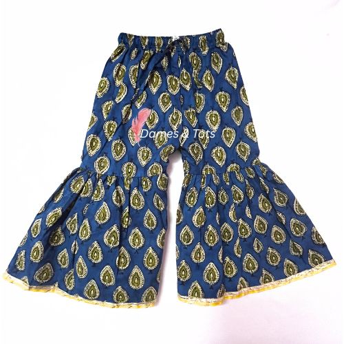Pure Cotton Blue Kurti Sharara Dupatta Set for Girls