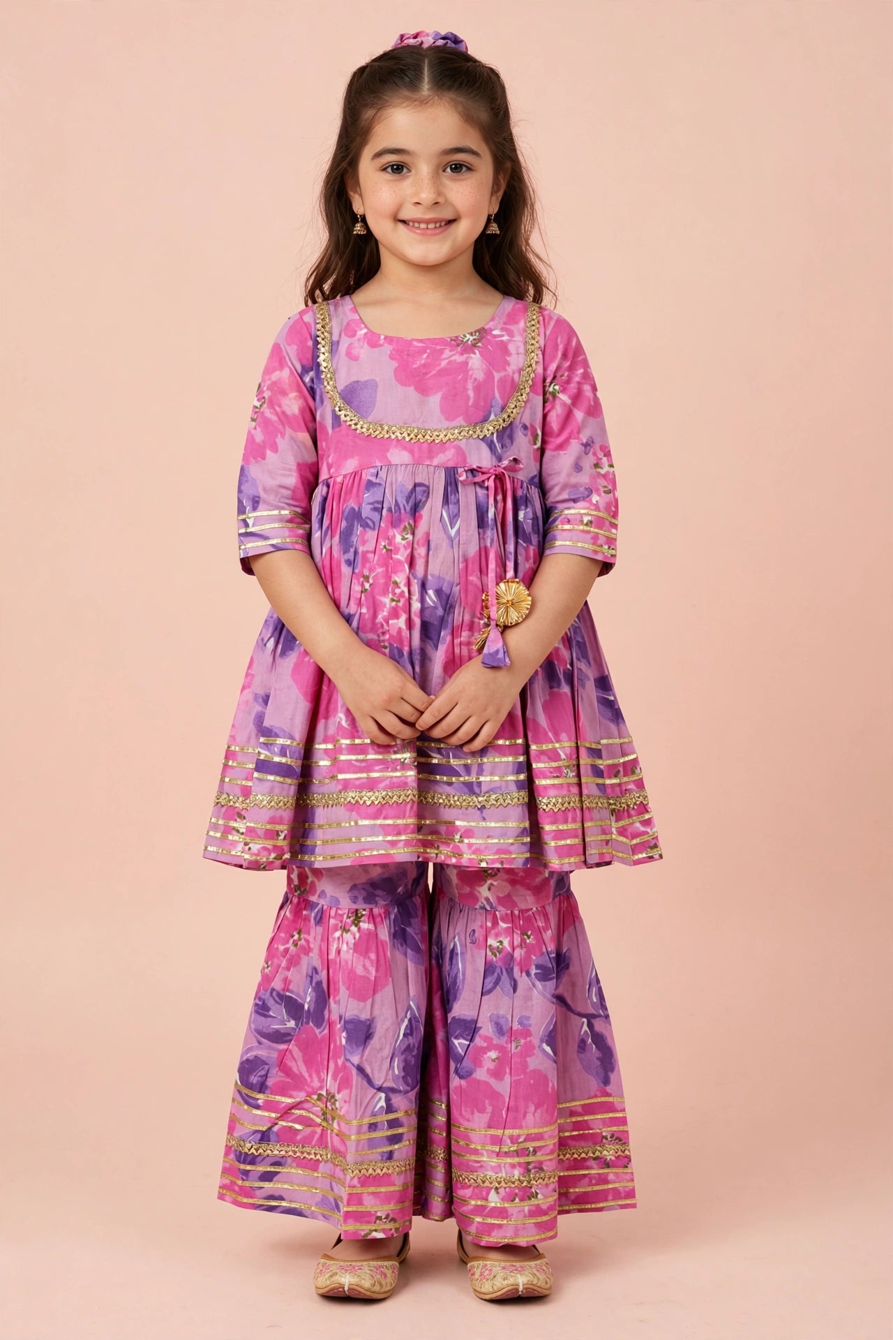 Pink Cotton Kurti & Sharara Set for Girls – Festive Wear