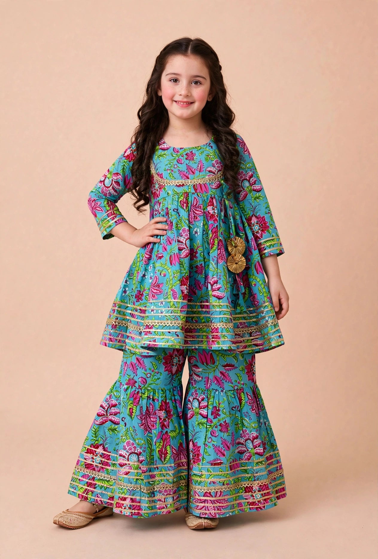 Floral Delight Kurti sharara Pants Set