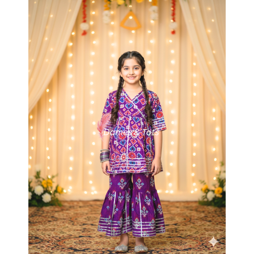 Kids Patola Purple  Kurti Sharara Pant | Ethnic Wear