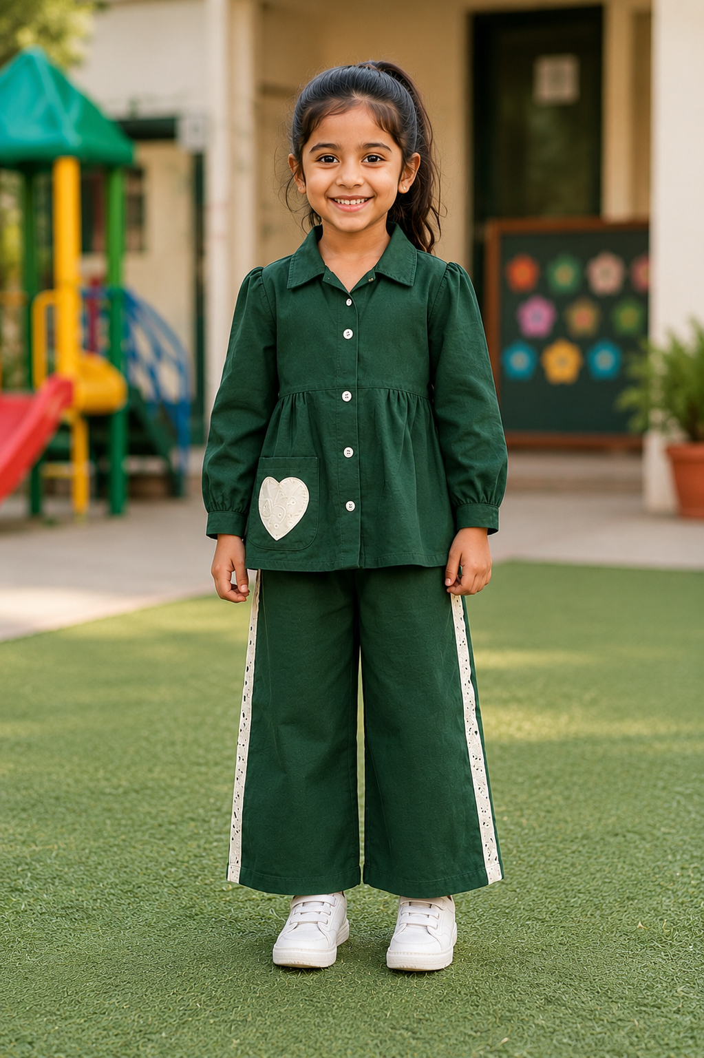 Dark Green Pure Cotton Co-ord for Girls | Soft & Breathable