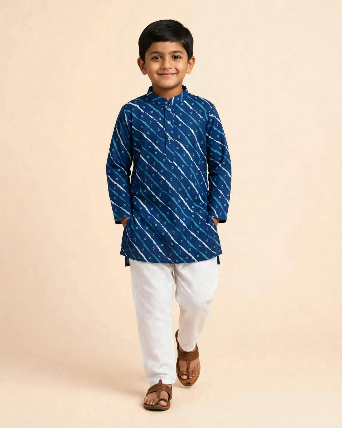 Boys Blue Printed Kurta Pajama Set