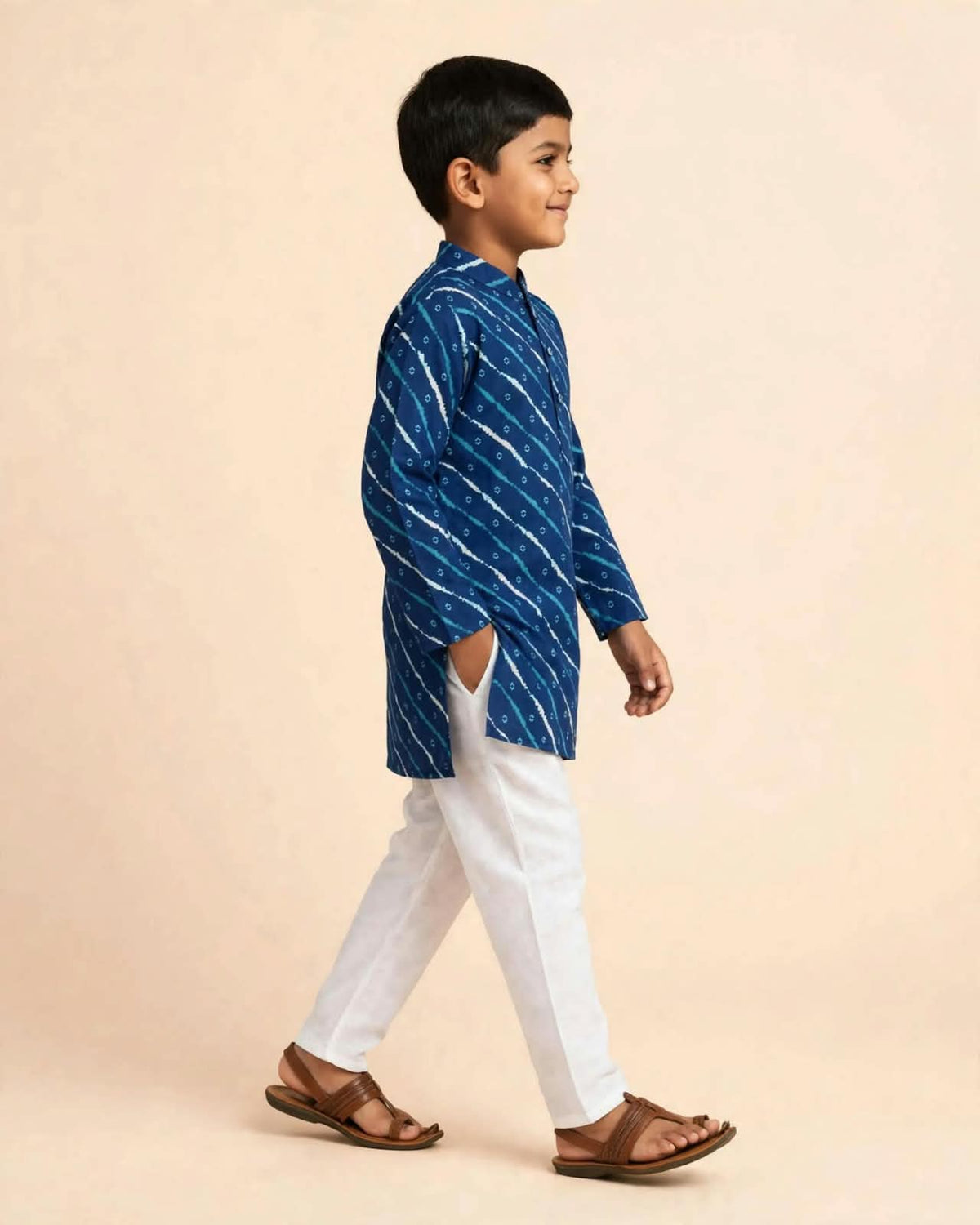 Boys Blue Printed Kurta Pajama Set