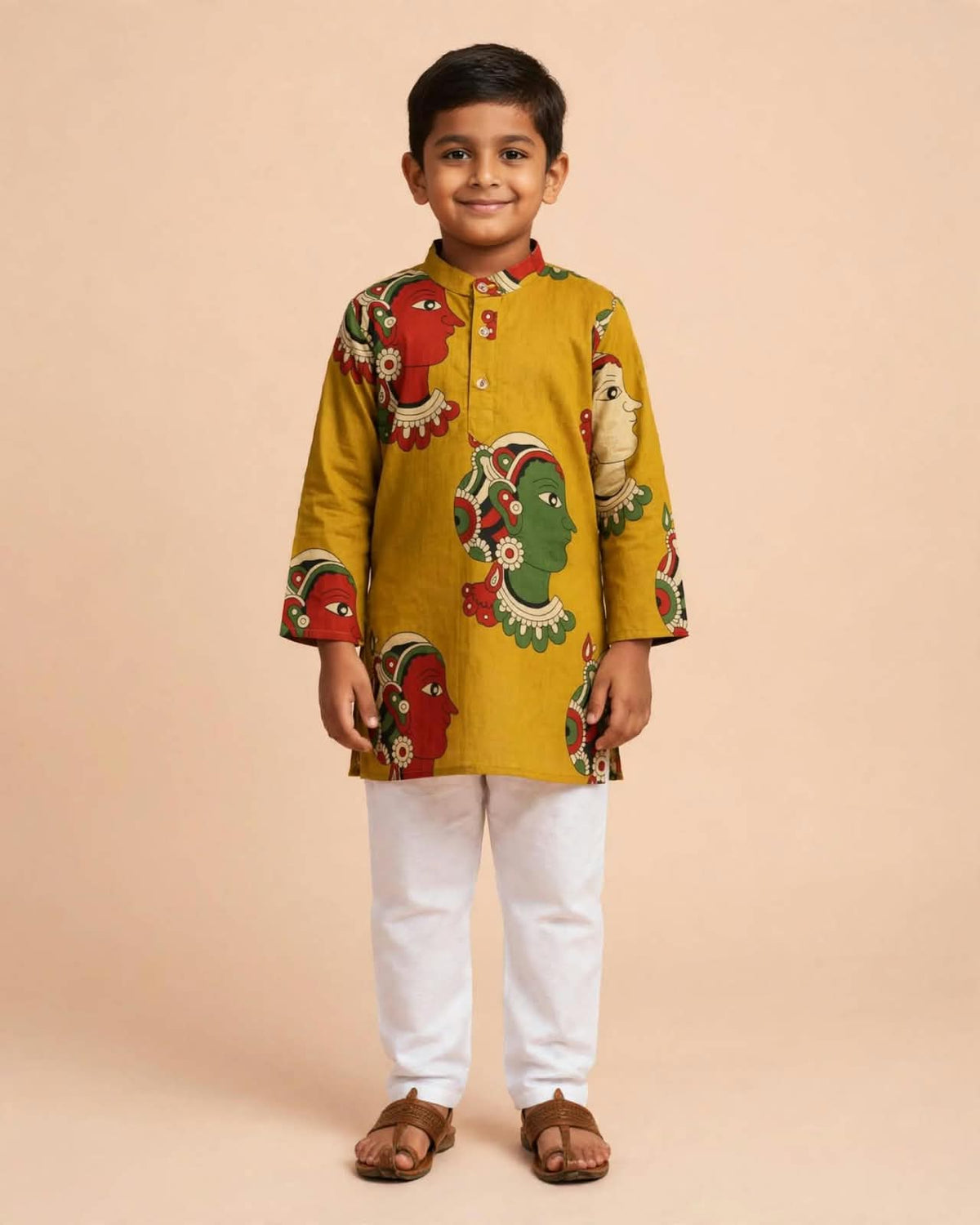 Boys Mustard Yellow Printed Kurta Pajama Set