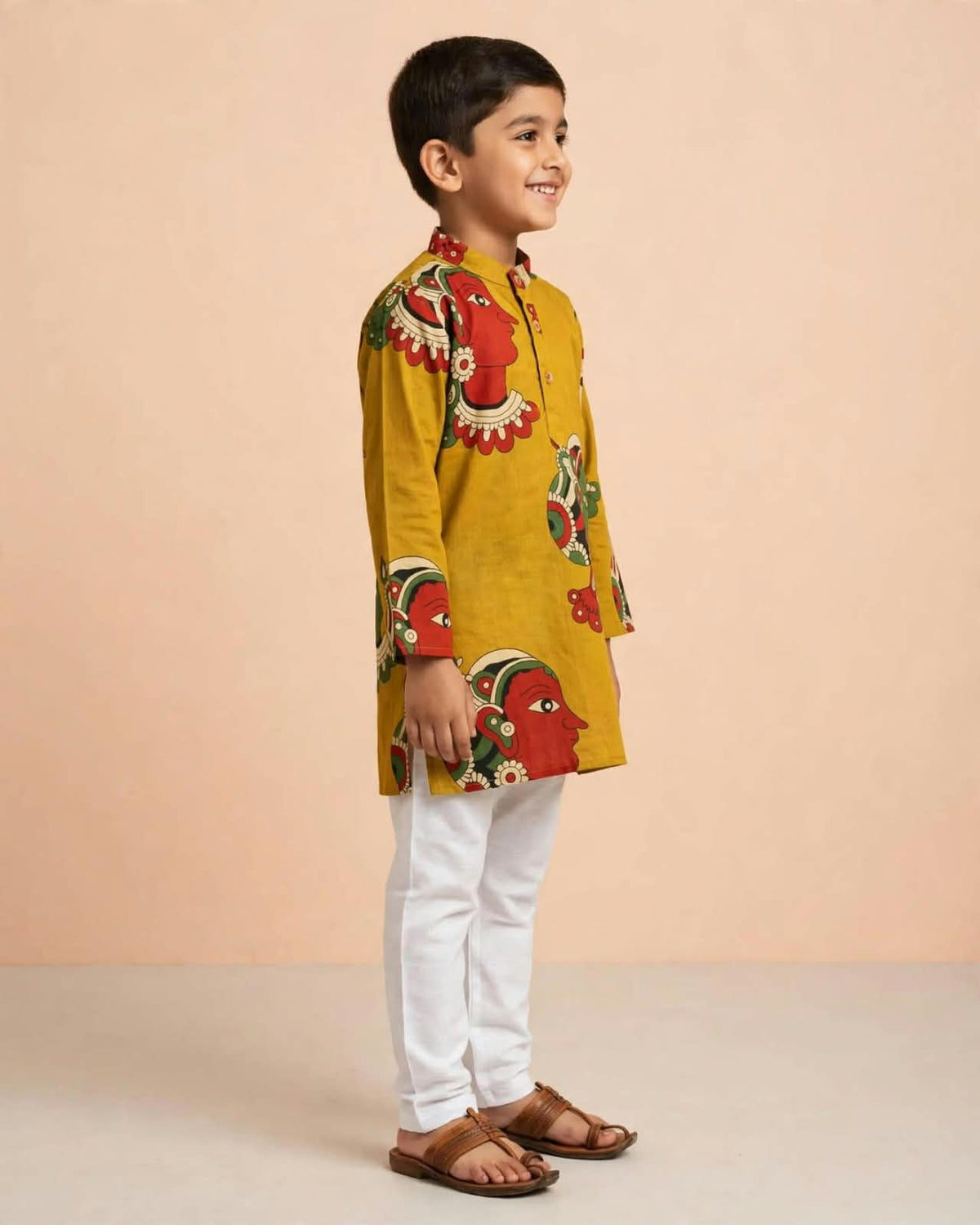 Boys Mustard Yellow Printed Kurta Pajama Set