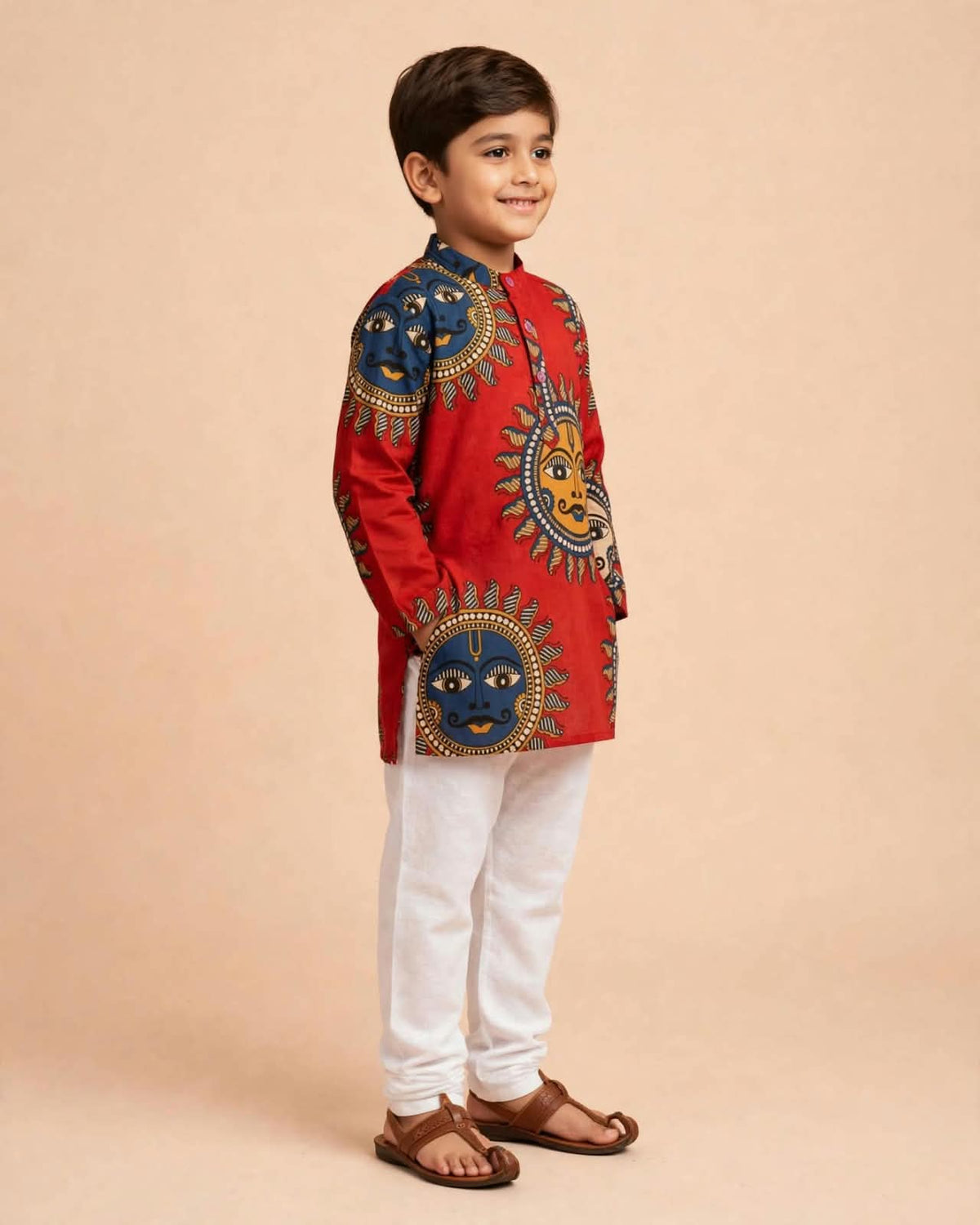 Boys Red Printed Kurta Pajama Set
