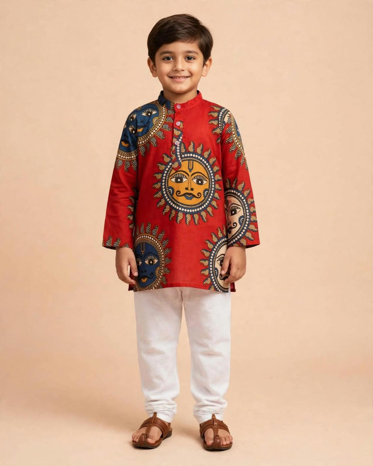 Boys Red Printed Kurta Pajama Set