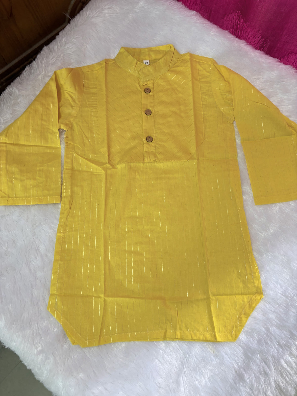 Boys Mustard Yellow Silver Striped Kurta