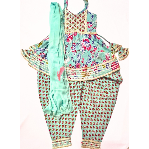 Sleeveless Kurti with Layered Punjabi Pant Dupatta Suit
