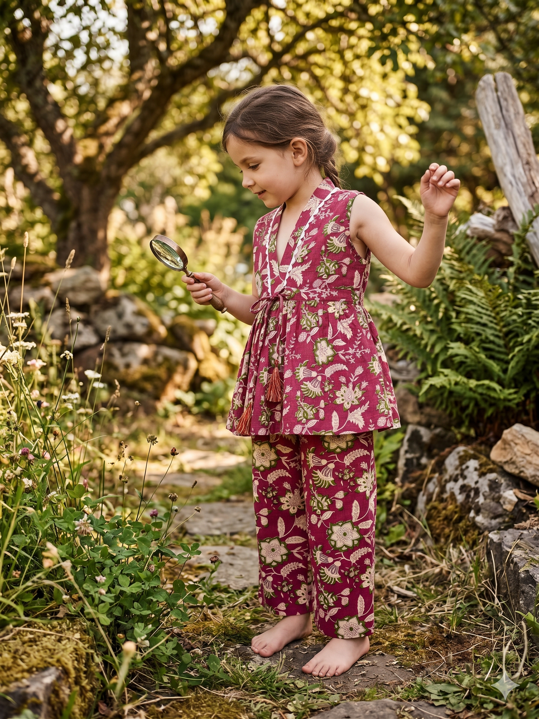 Pure Cotton Pink Floral Sleeveless Co-ord Set for Girls