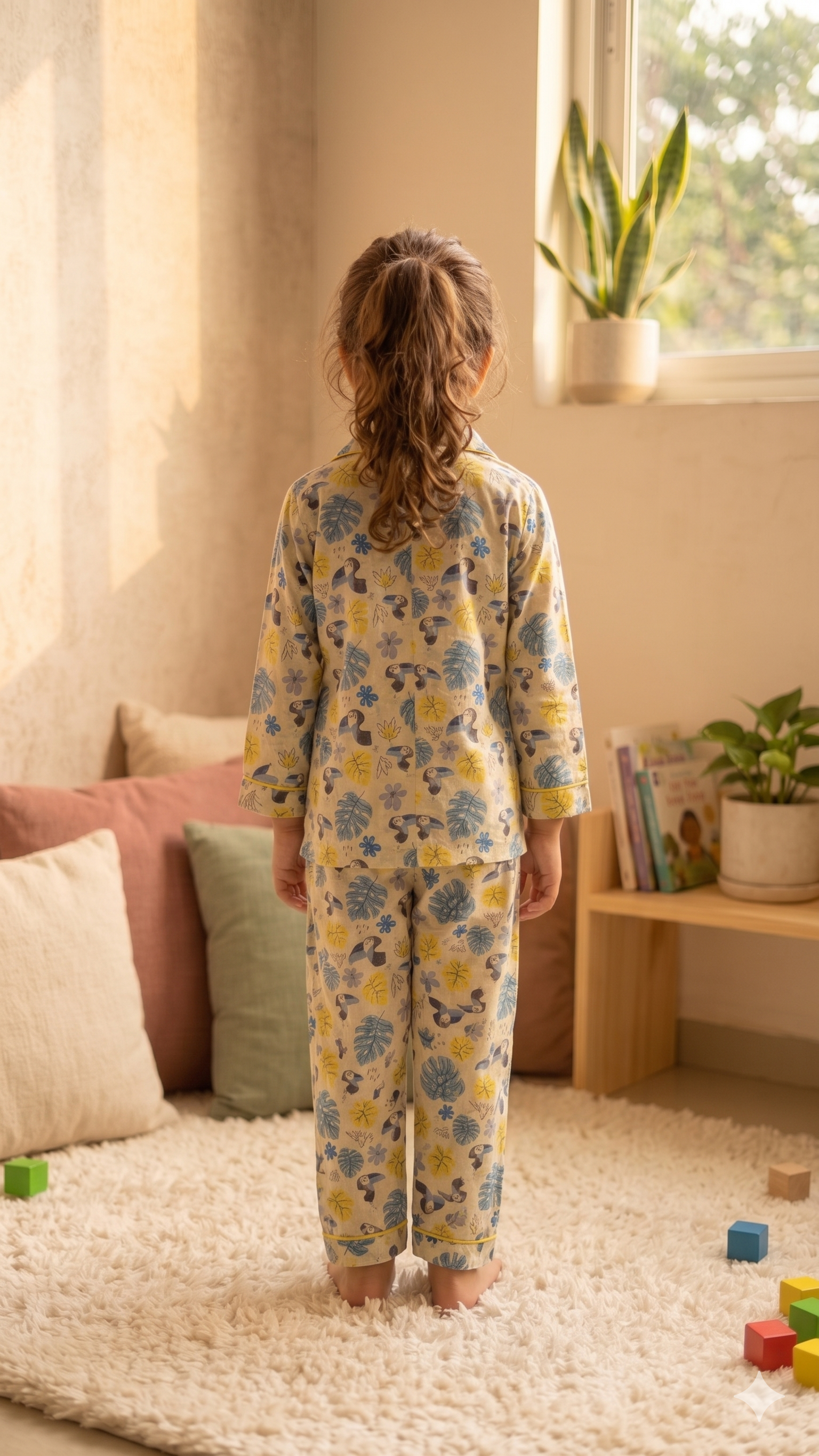 Off-White Woodpecker Print Cotton Night Suit for Kids