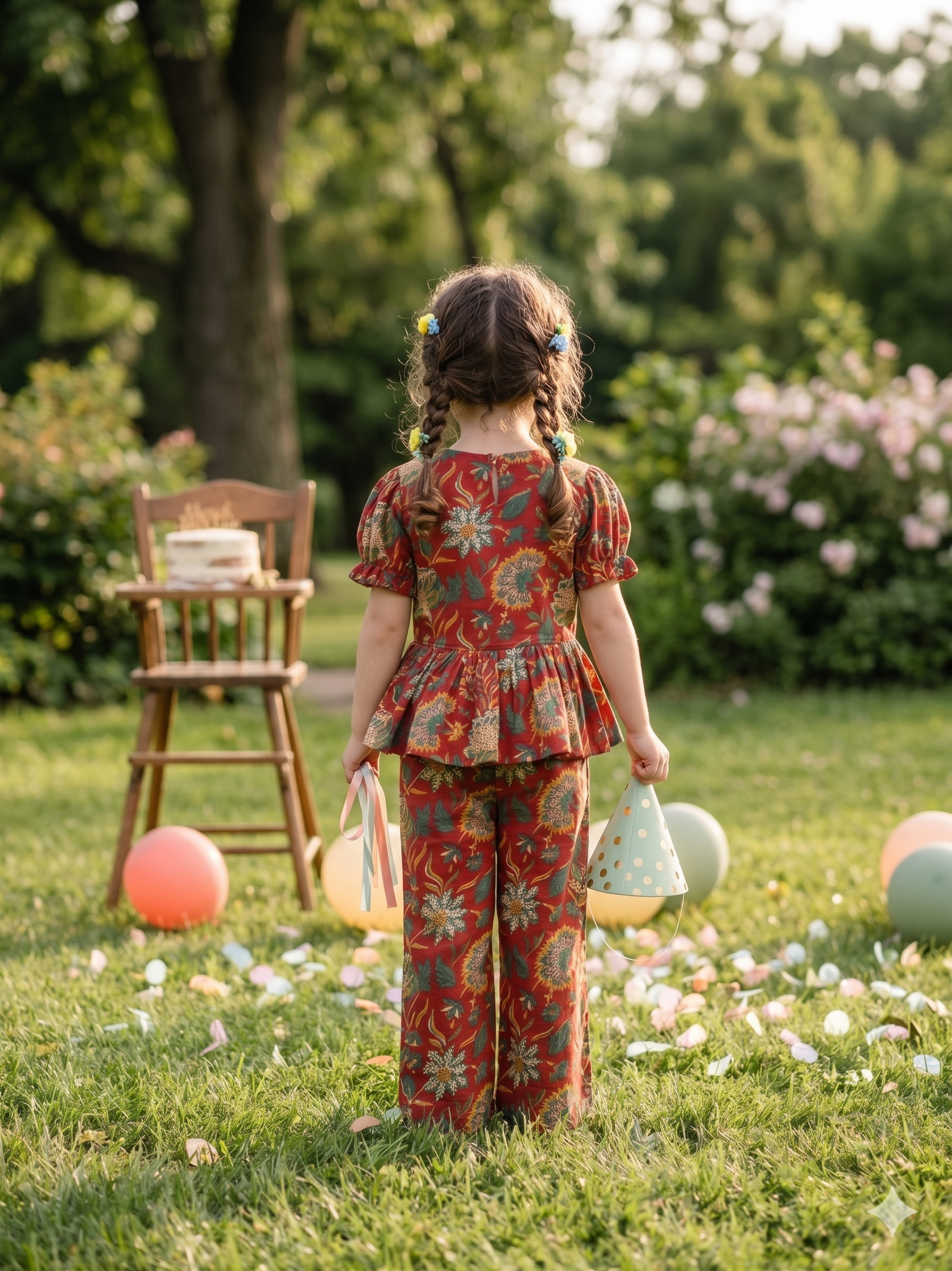 Pure Cotton Floral Rust Red Co-ord Set for Girls
