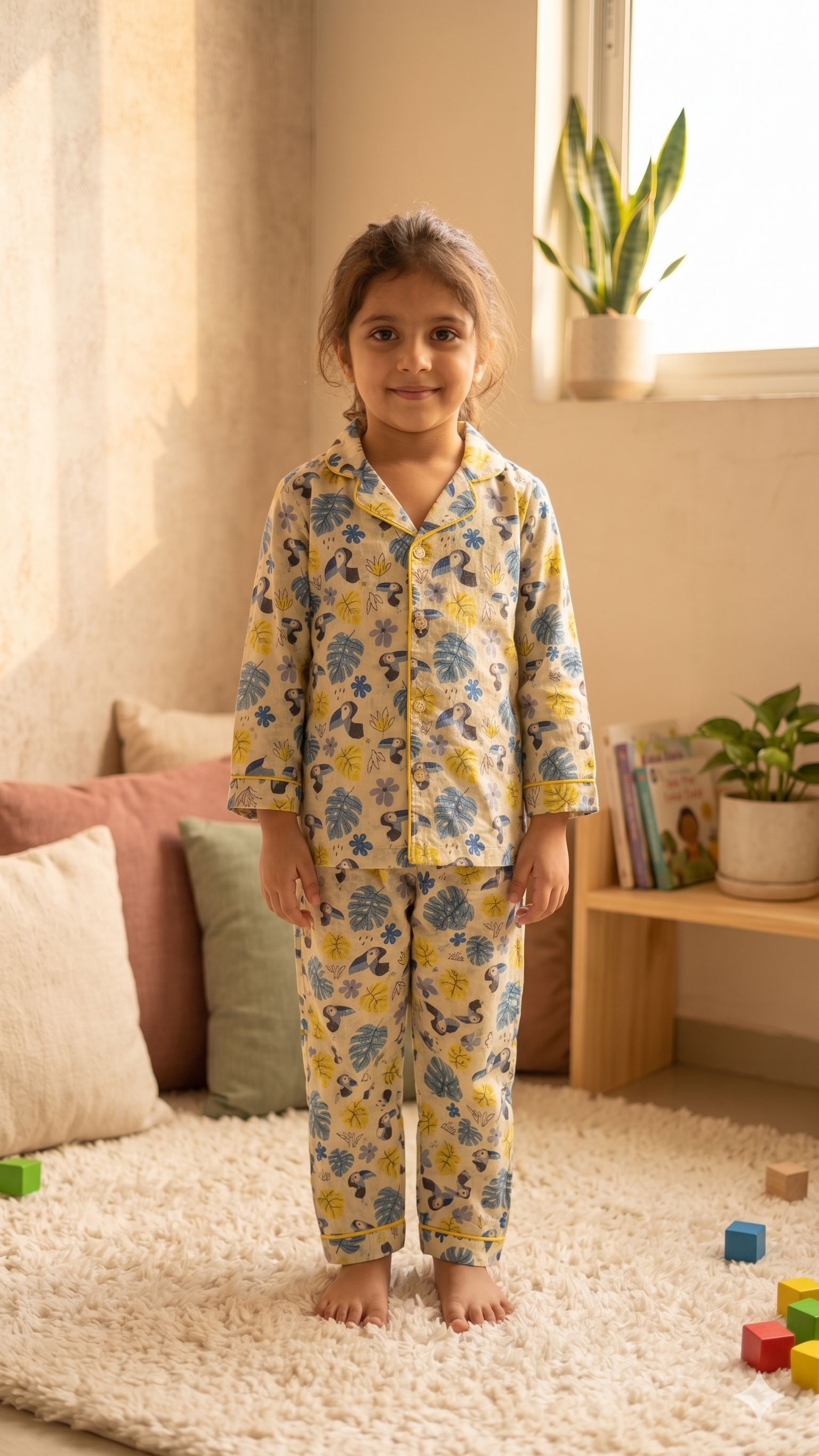 Off-White Woodpecker Print Cotton Night Suit for Kids