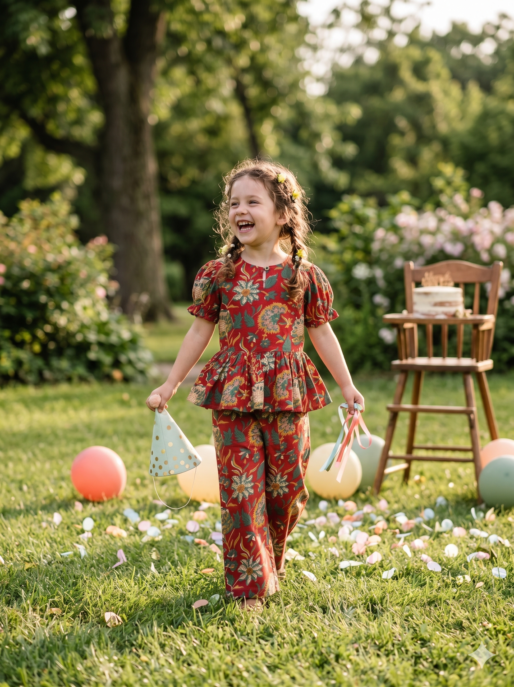 Pure Cotton Floral Rust Red Co-ord Set for Girls