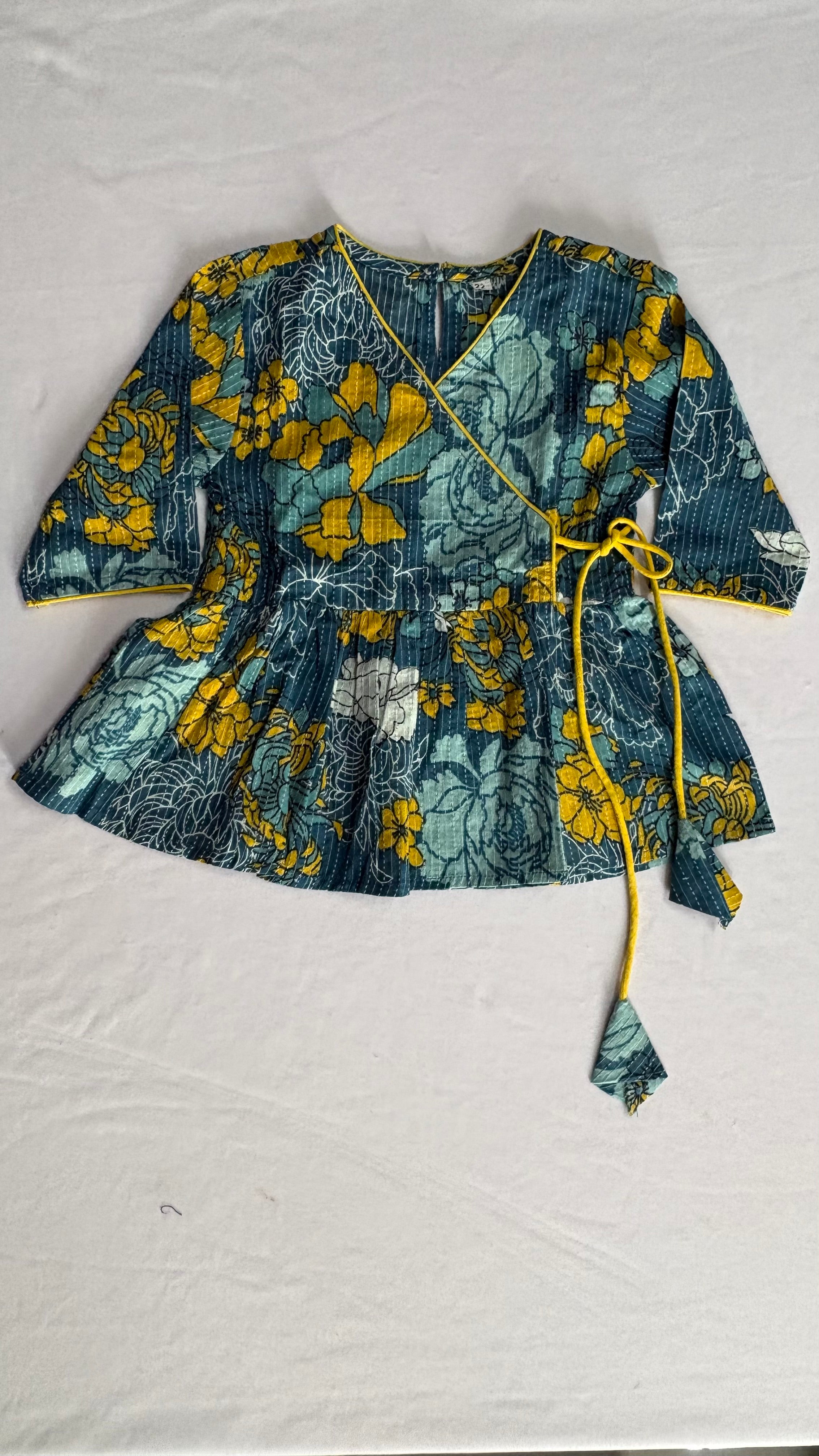 Blue Floral Cotton Angrakha Co-ord Set for Girls | Soft & Breathable