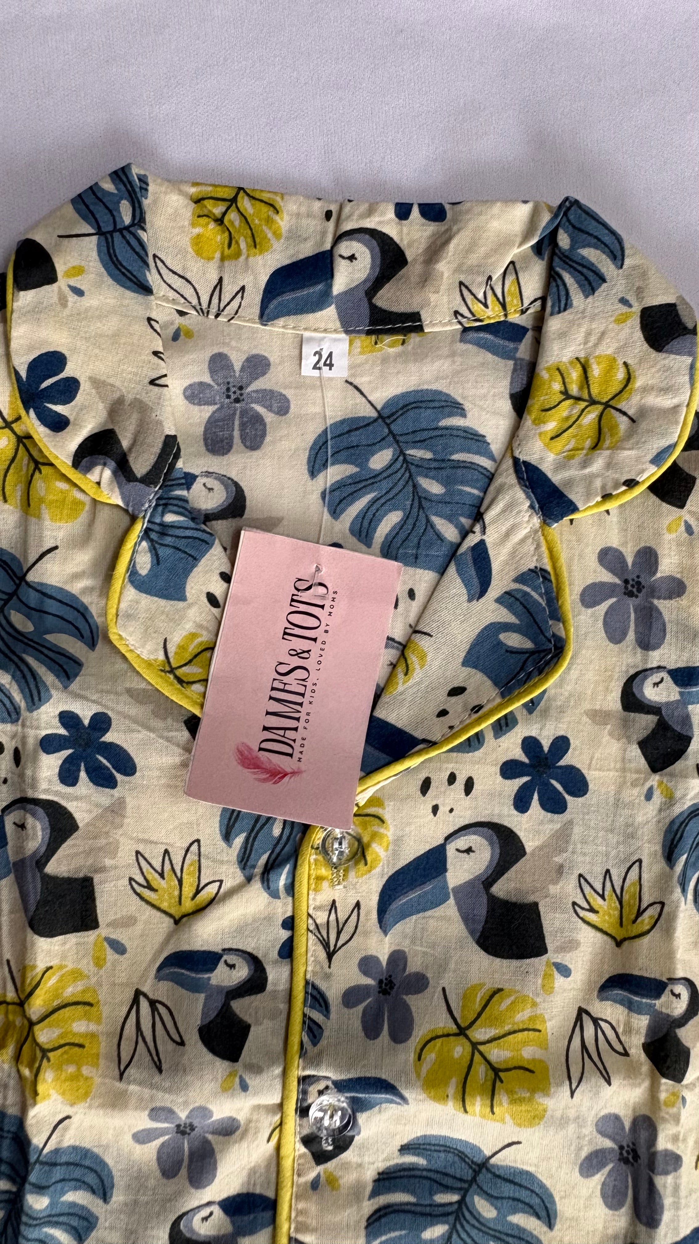 Off-White Woodpecker Print Cotton Night Suit for Kids