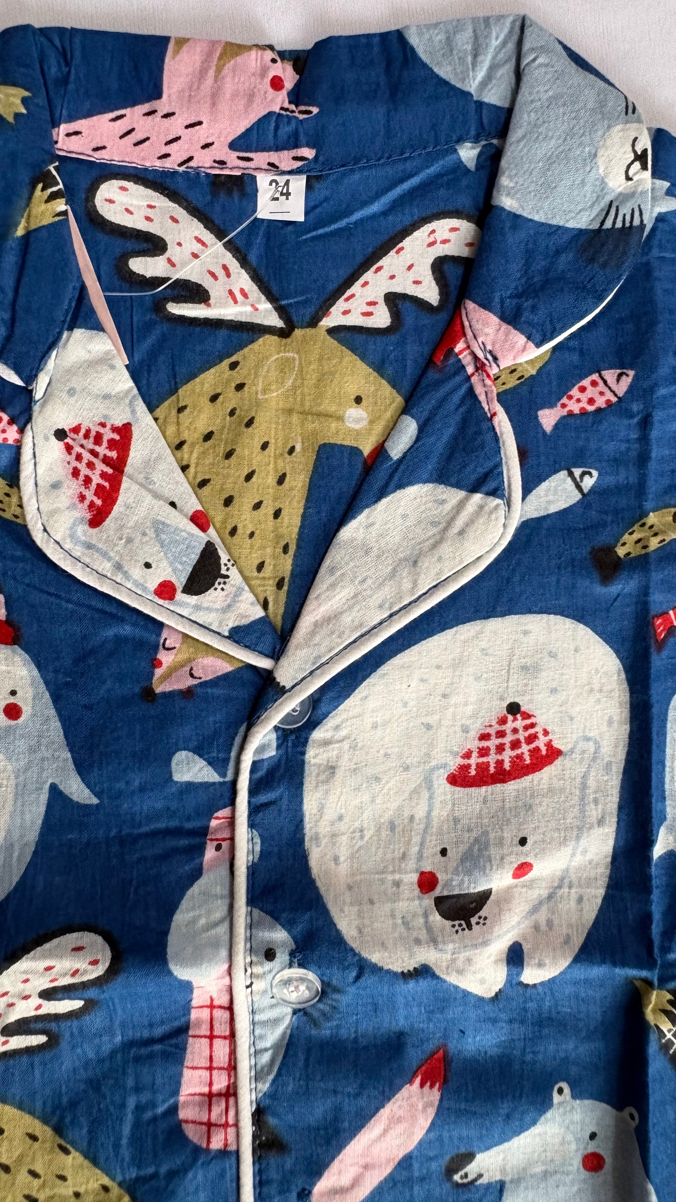 Blue Sea Animal Print Cotton Night Suit for Kids | Soft Sleepwear
