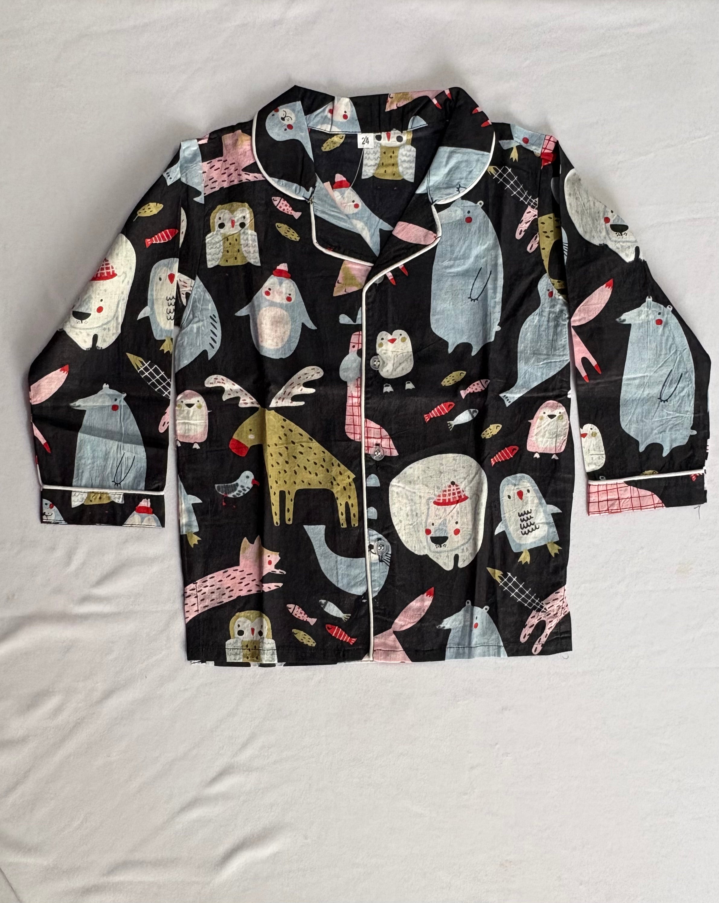Black Sea Animal Cotton Night Suit | Kids Sleepwear