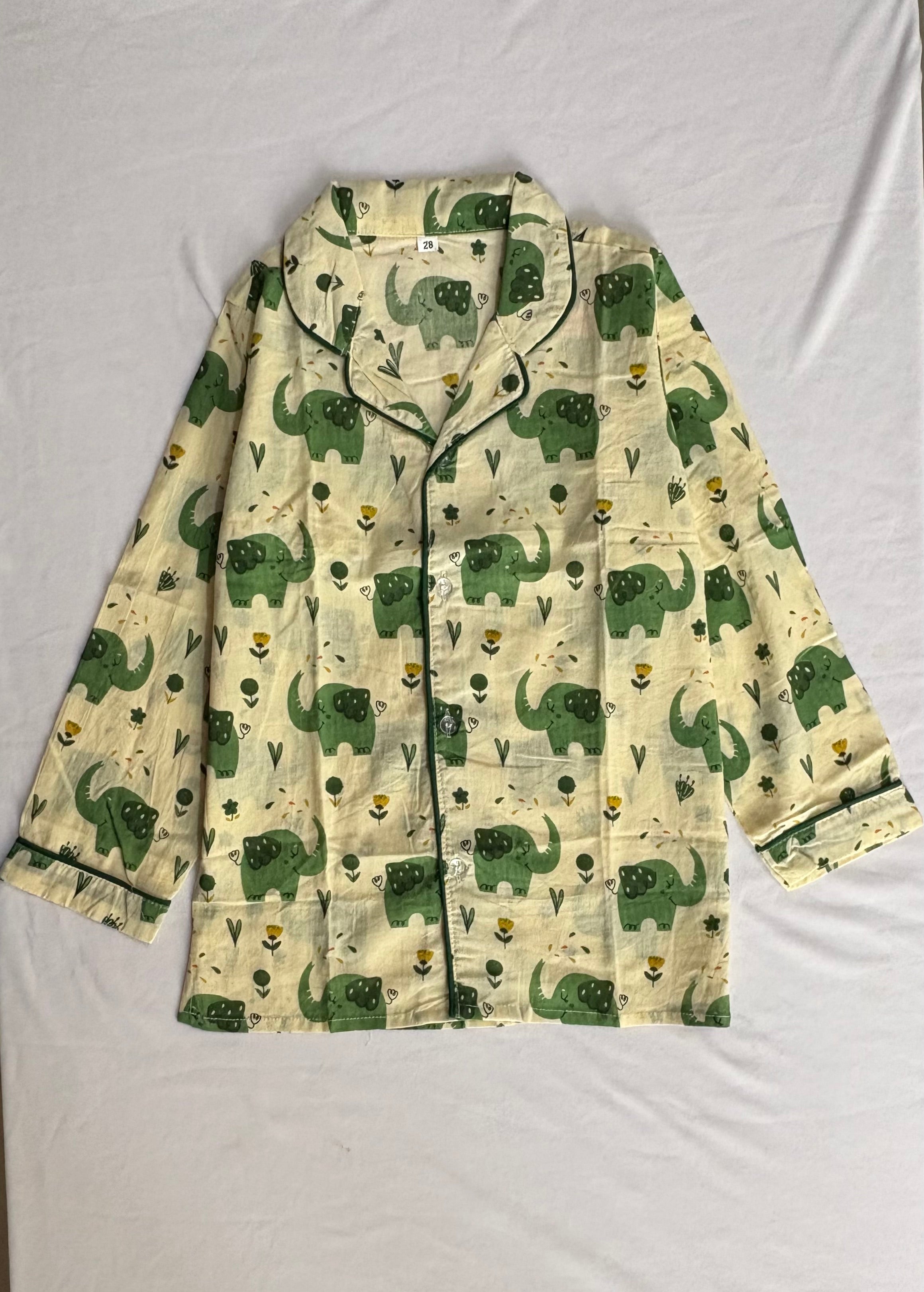 Off-White Elephant Print Cotton Night Suit for Kids