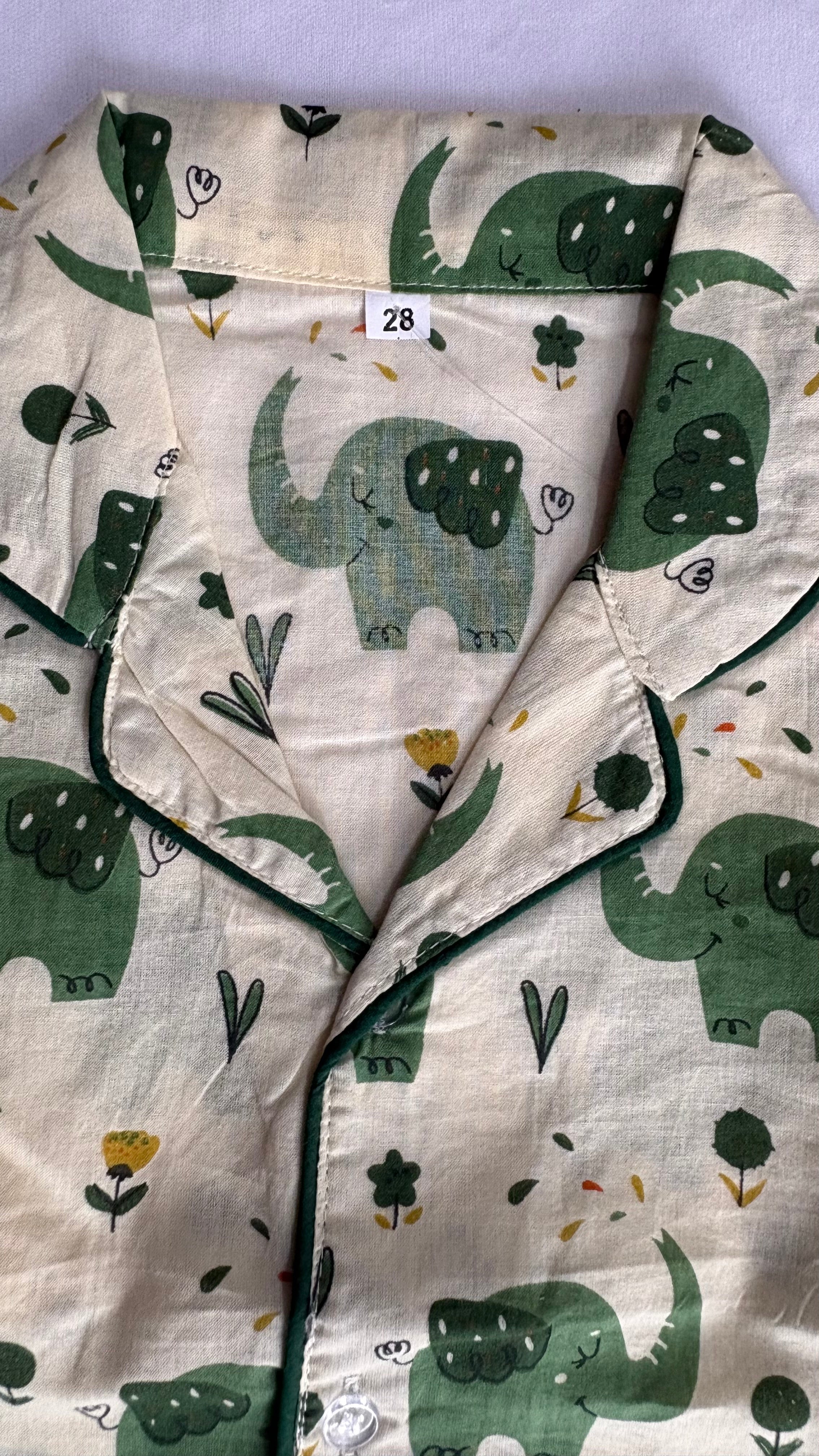 Off-White Elephant Print Cotton Night Suit for Kids