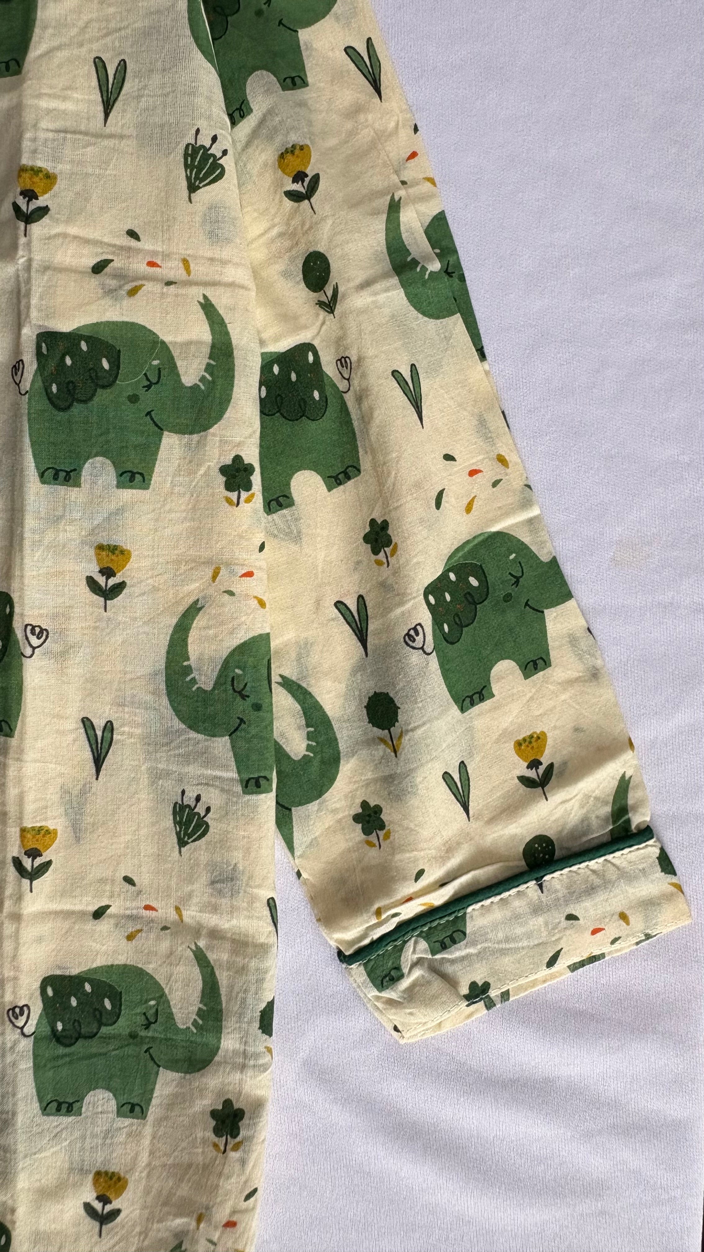 Off-White Elephant Print Cotton Night Suit for Kids
