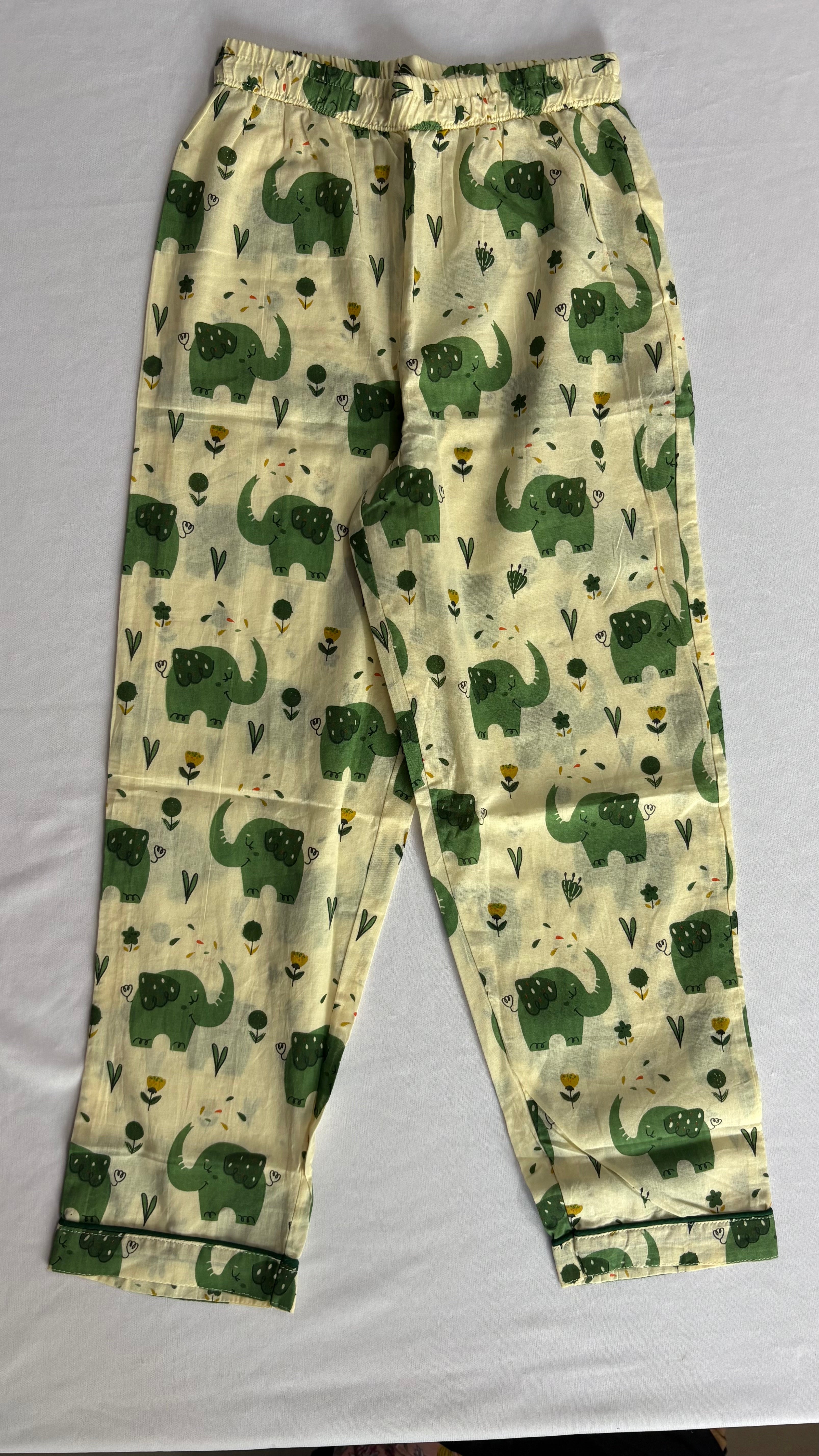 Off-White Elephant Print Cotton Night Suit for Kids