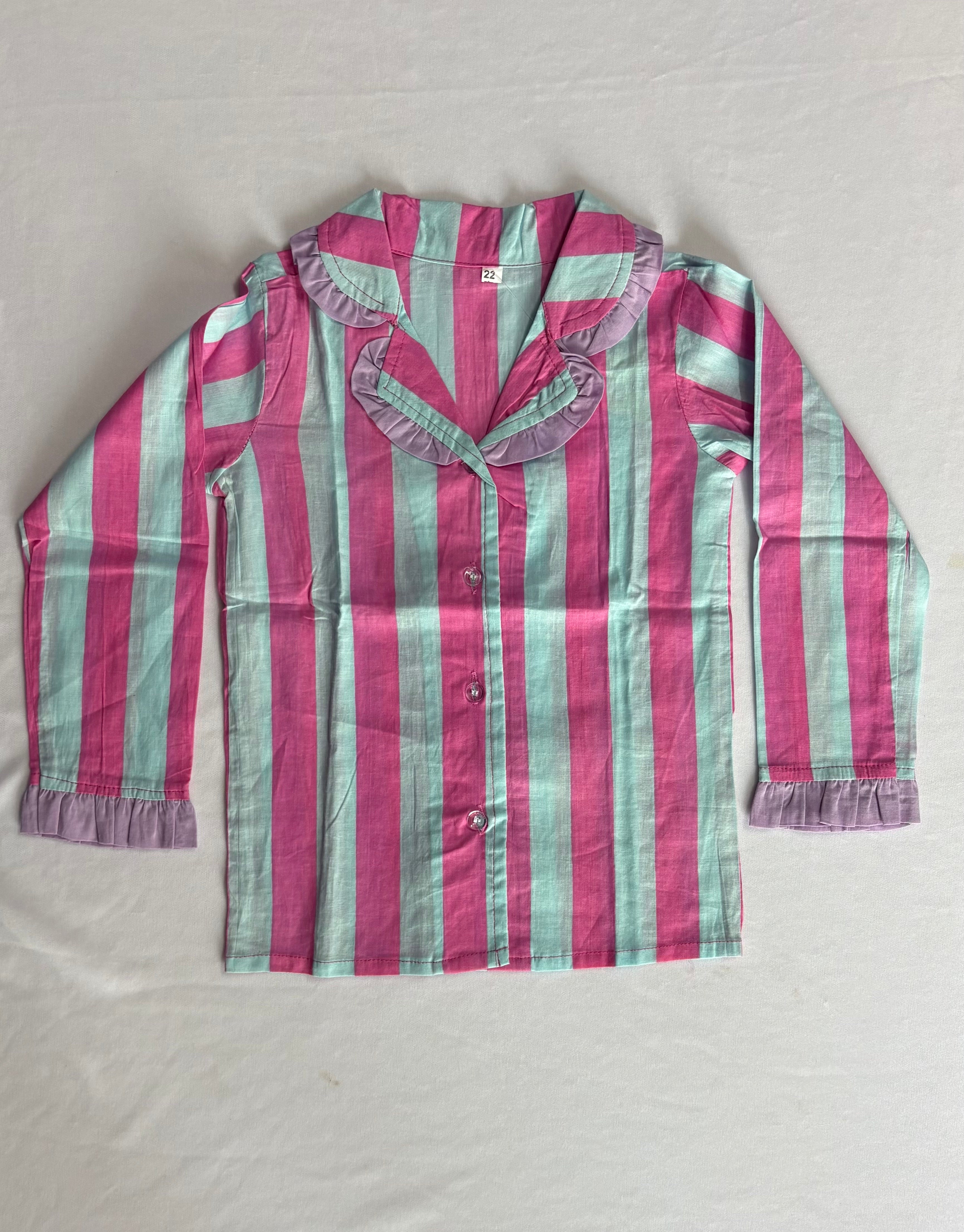 Lavender Stripe Cotton Night Suit for Kids | Soft Sleepwear