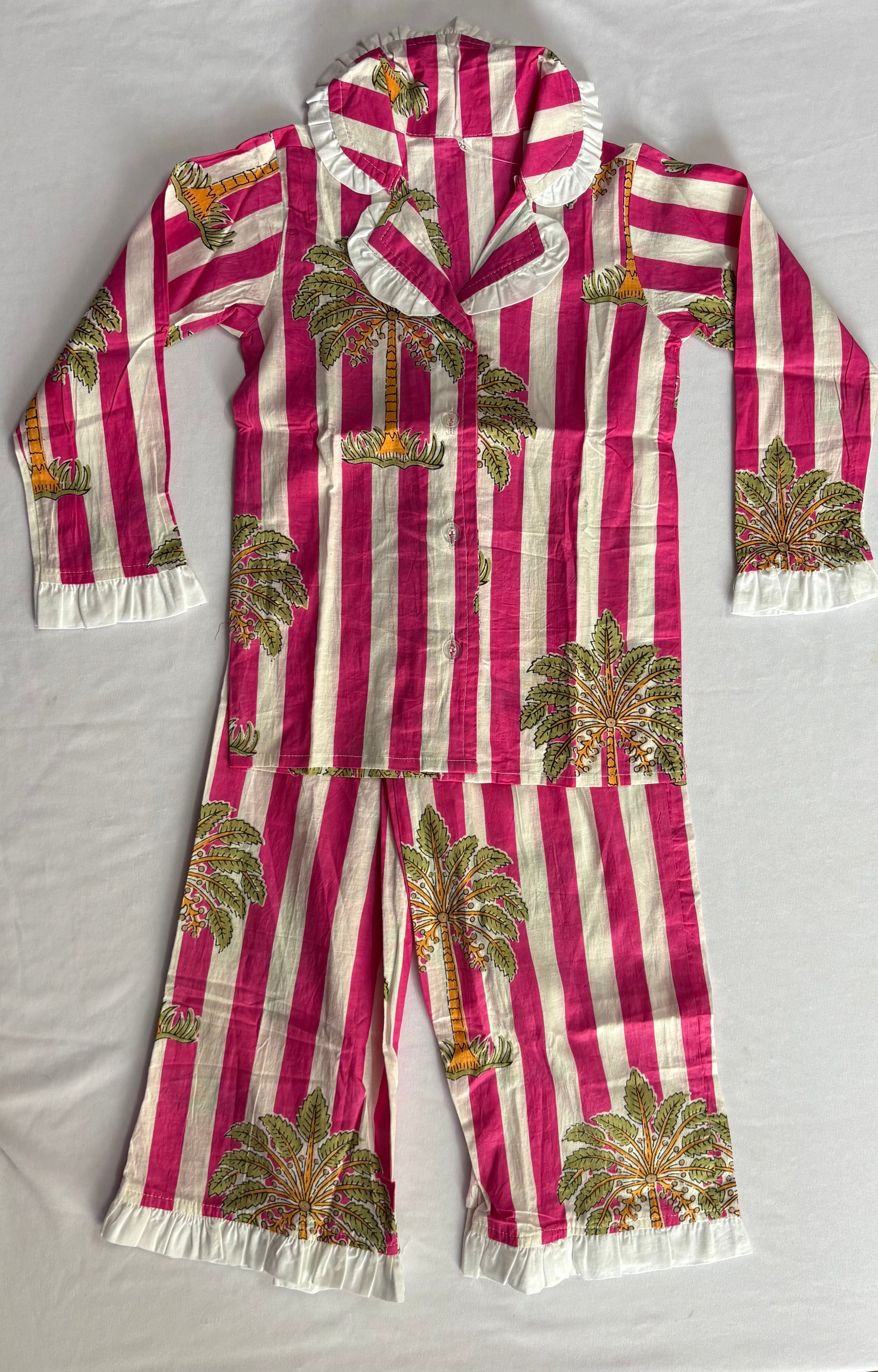 Pink Stripe Cotton Night Suit for Kids | Soft Sleepwear