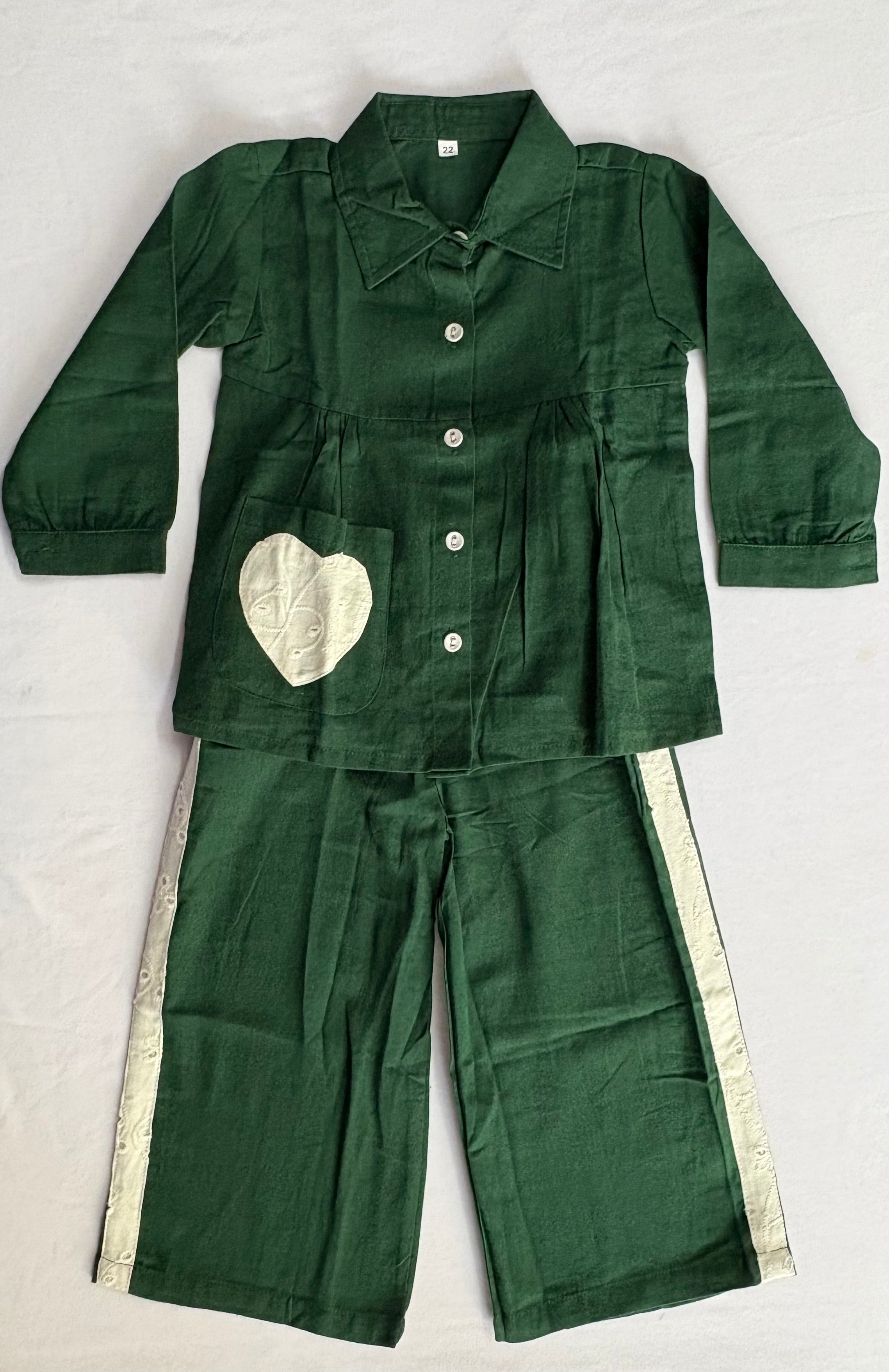 Dark Green Pure Cotton Co-ord for Girls | Soft & Breathable