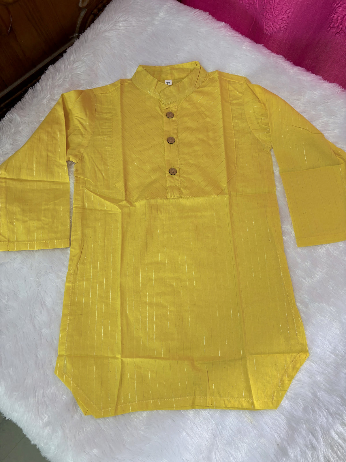 Boys Mustard Yellow Silver Striped Kurta