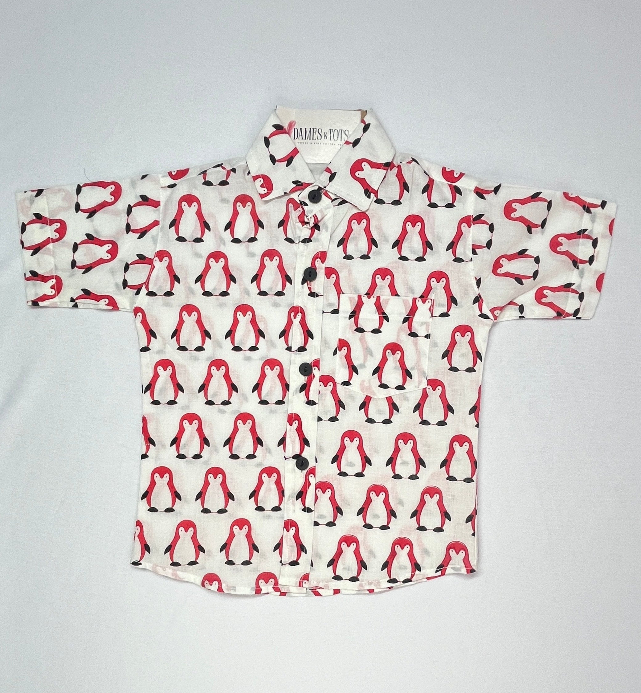 Boys Pure Cotton Co-ord Set – Red Penguin Print