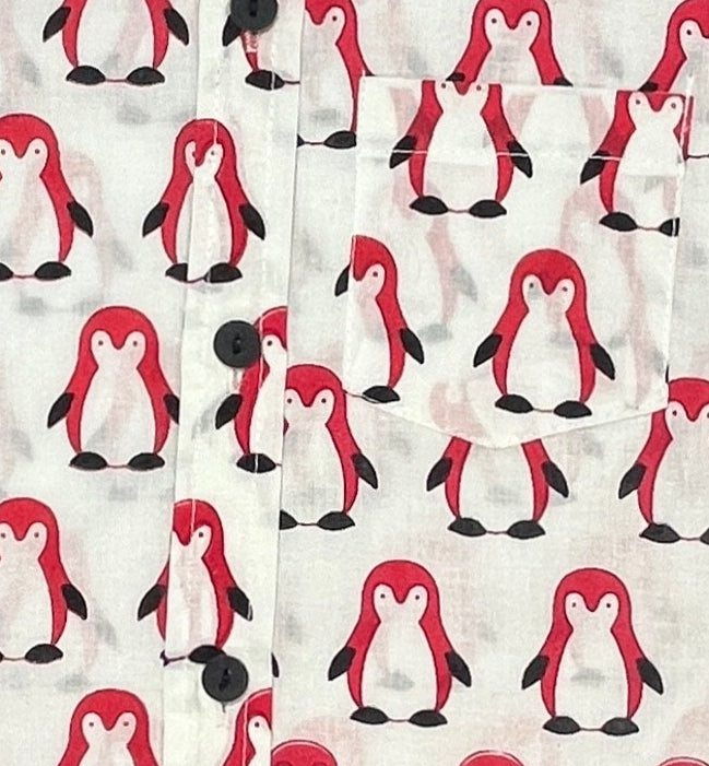 Boys Pure Cotton Co-ord Set – Red Penguin Print