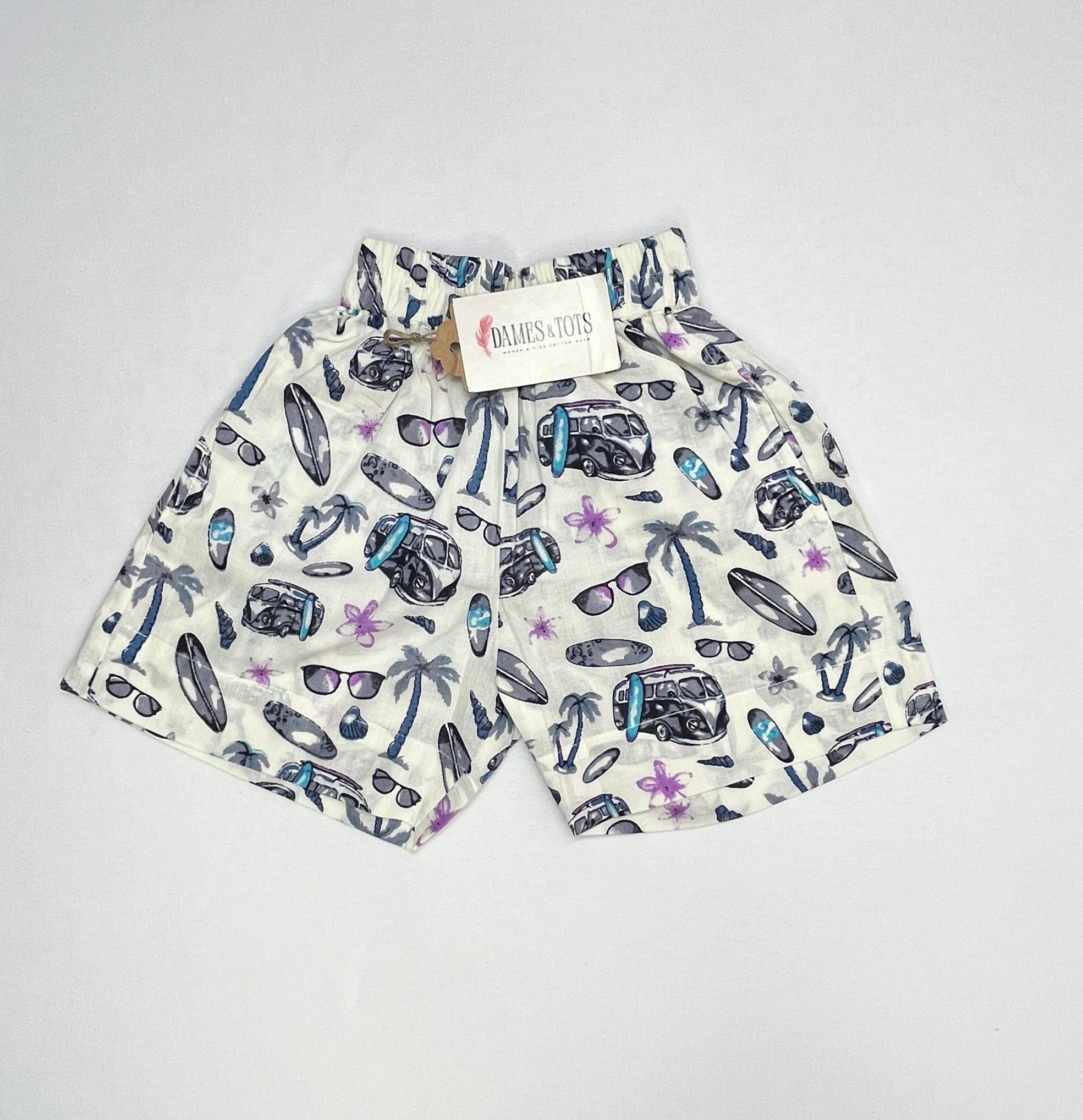 Boys Cotton Co-ord Set – Summer Beach Print (Purple )