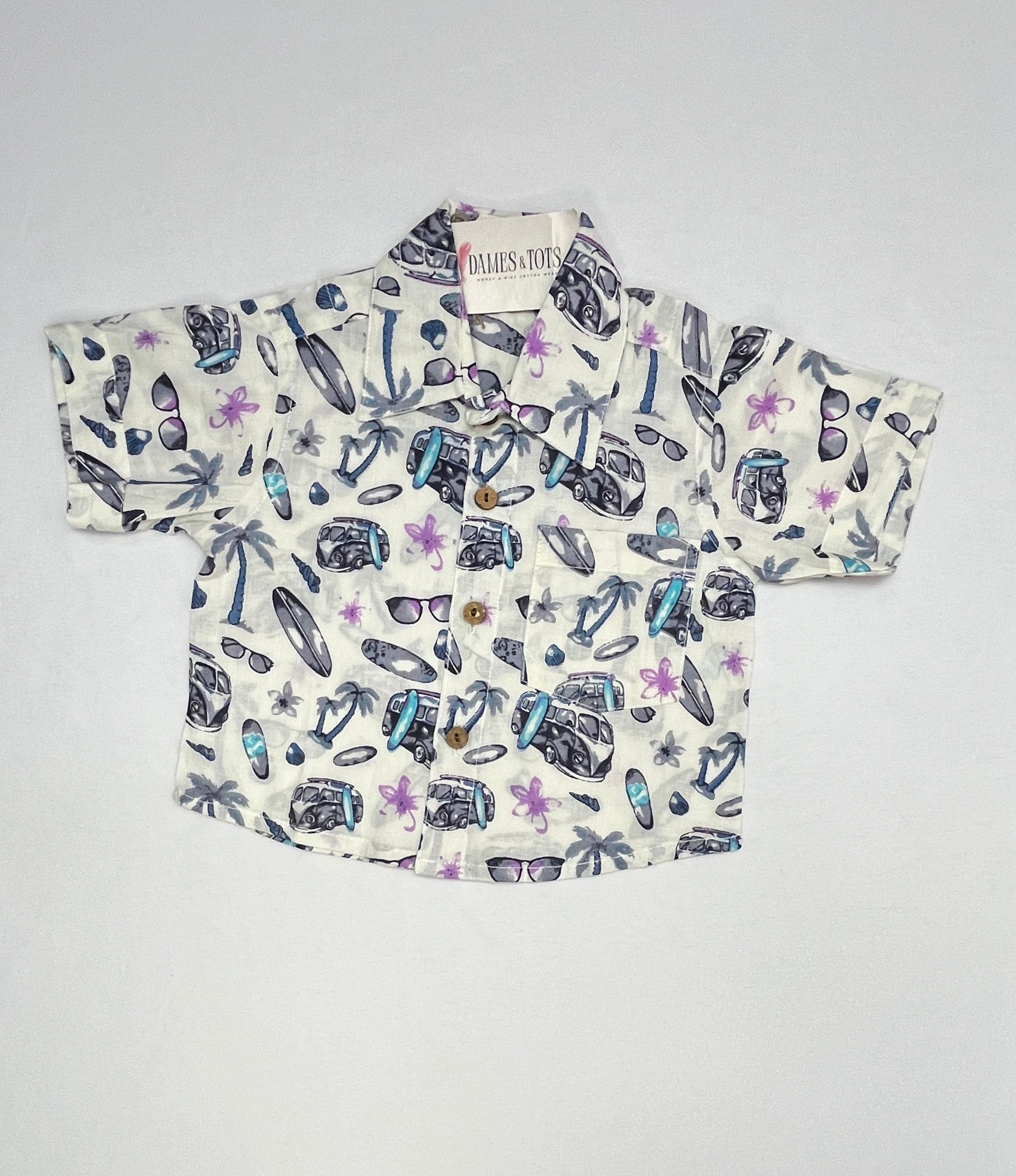 Boys Cotton Co-ord Set – Summer Beach Print (Purple )