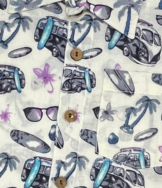 Boys Cotton Co-ord Set – Summer Beach Print (Purple )
