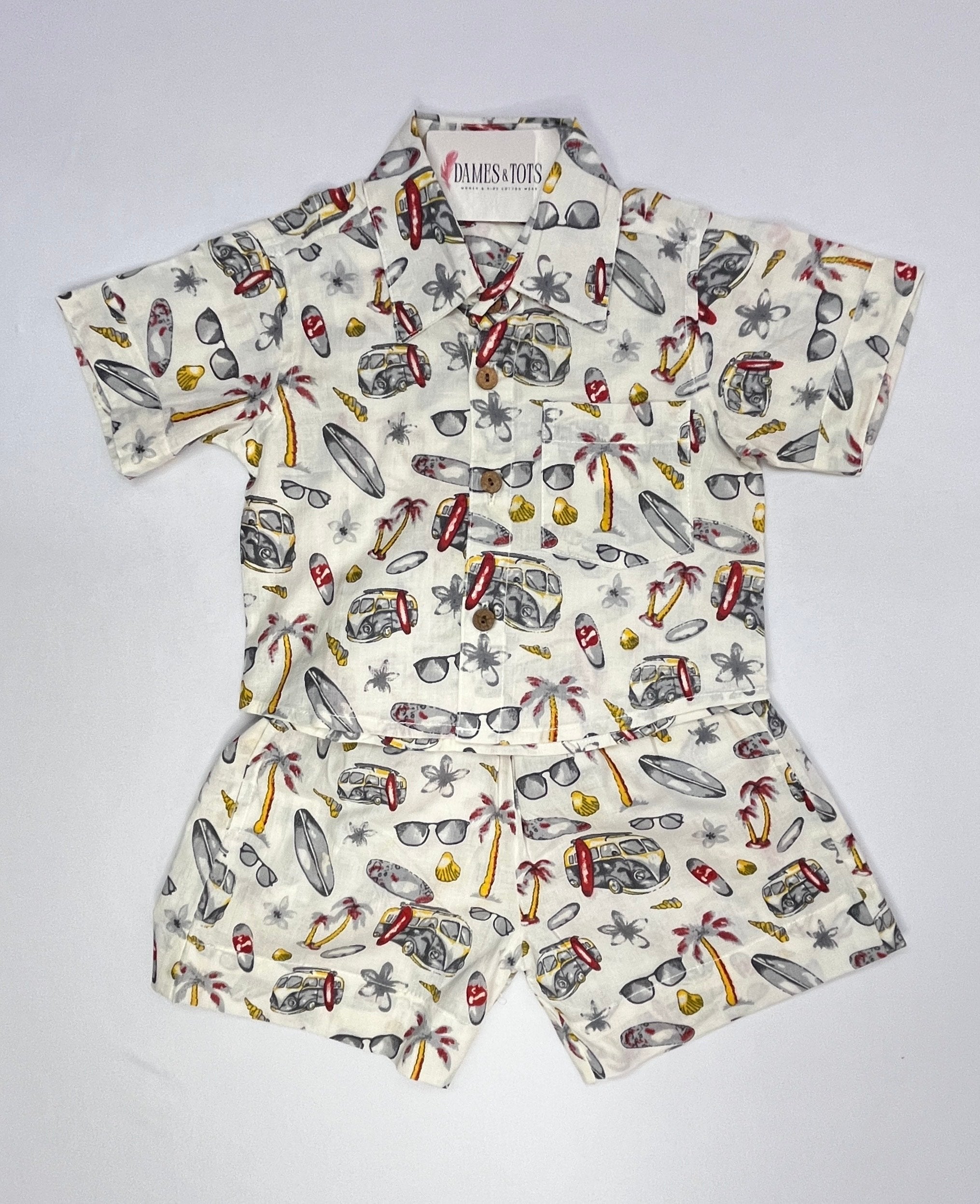 Boys Cotton Co-ord Set – Summer Prints (Off white)