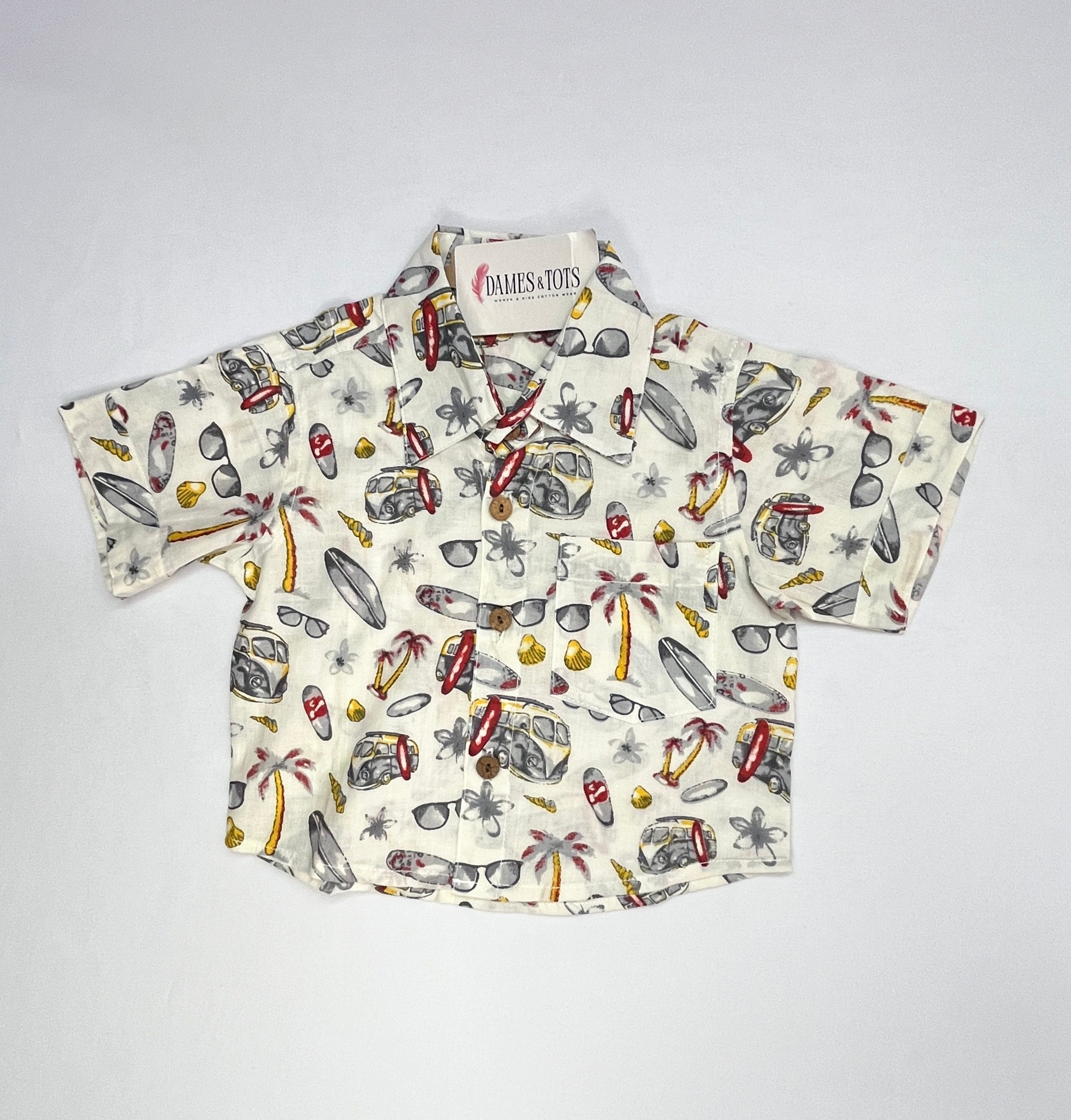 Boys Cotton Co-ord Set – Summer Prints (Off white)