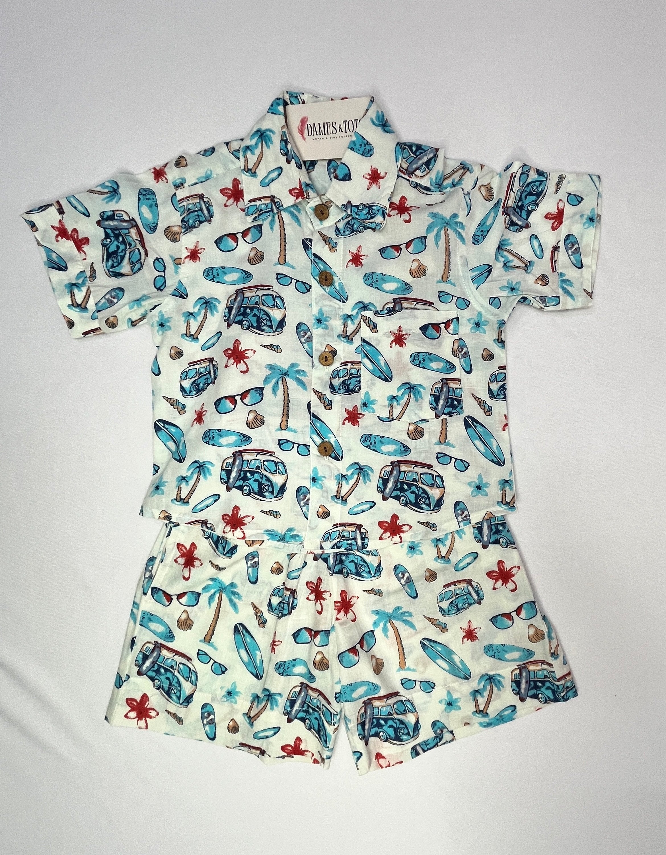 Boys Printed Cotton Co-Ord – Beach Vibes (Blue)
