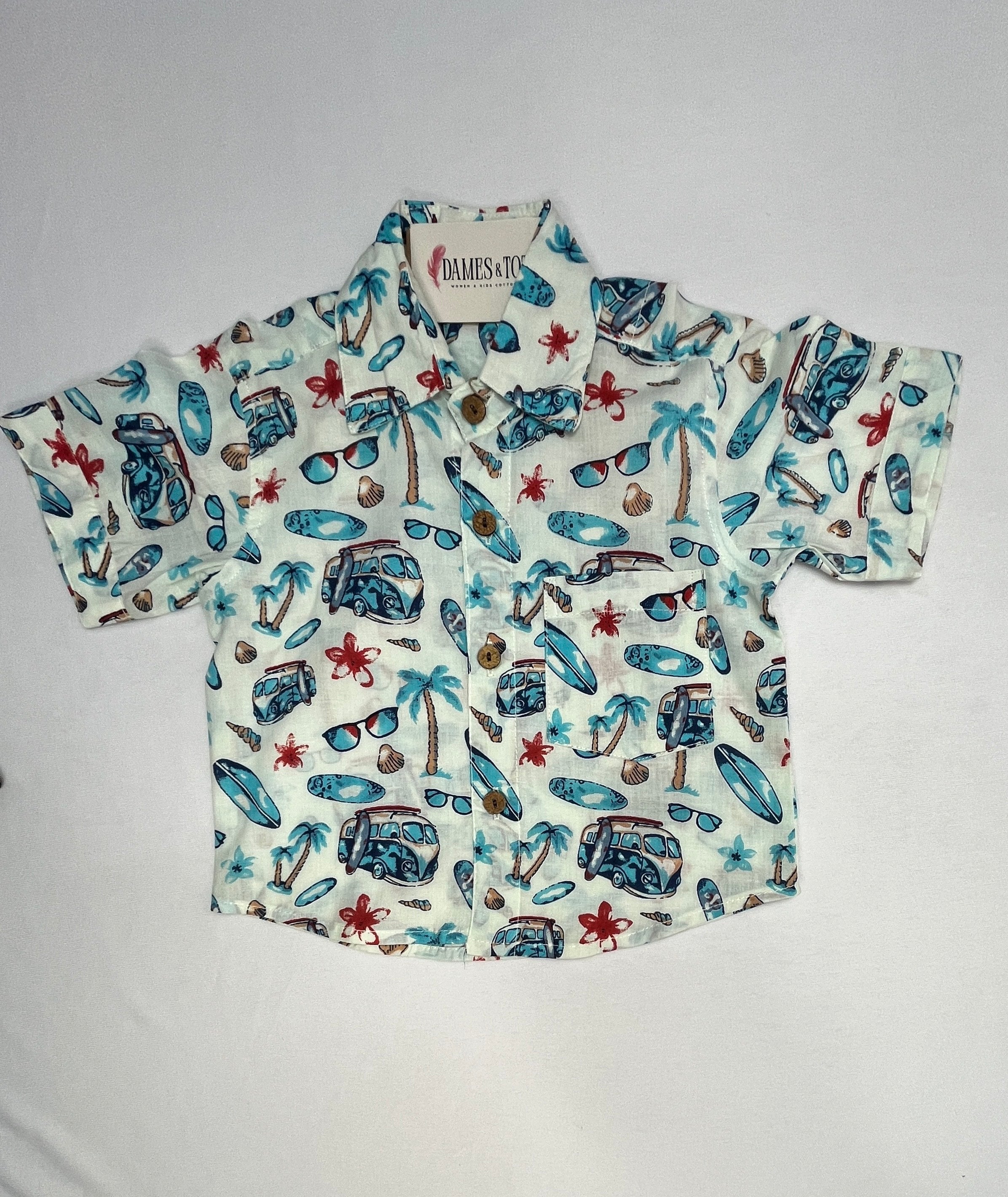 Boys Printed Cotton Co-Ord – Beach Vibes (Blue)